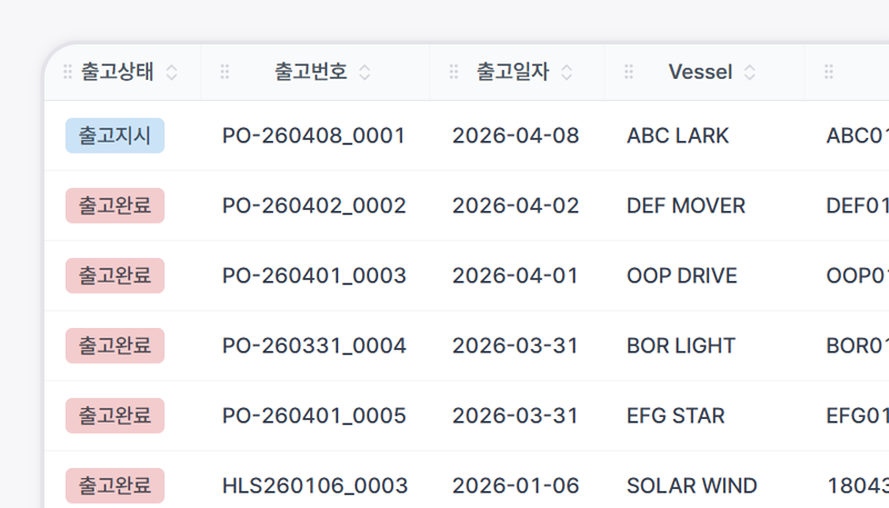 출고 관리 화면